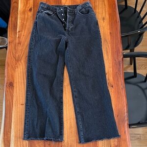 Denim Forum Black Straight-Leg Jeans with Frayed Hem